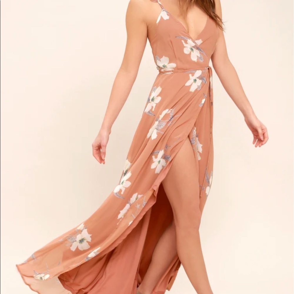 NWOT LULUS All Mine Rusty Rose Floral High-Low Wrap Dress